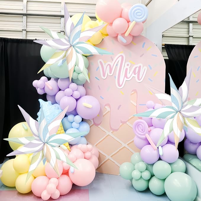 32 Inch Macaron Candy Star Balloons-6 Pastel Colors Swirl Foil Balloons for Spring Easter, Candyland Birthday, Summer Party, Christmas, Sweet Rainbow Party Decorations (Macaron 3 Pcs)