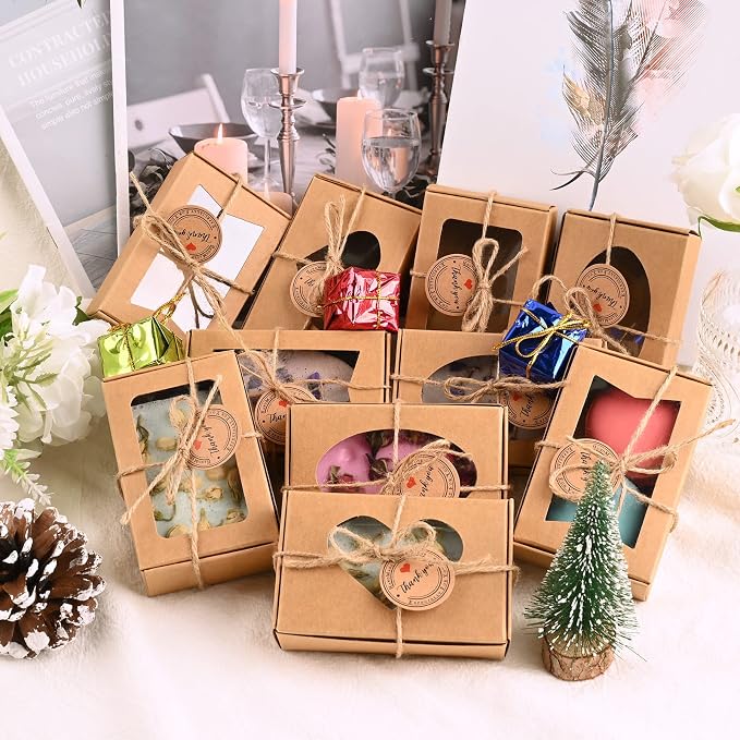 32 PCS Brown Soap Boxes for Homemade Soap, 3.54 X 2.36 X 1.18 Inch Soap Packaging Gift boxes with Window, Small Rectangular Soap Wrapping Boxes (Brown)