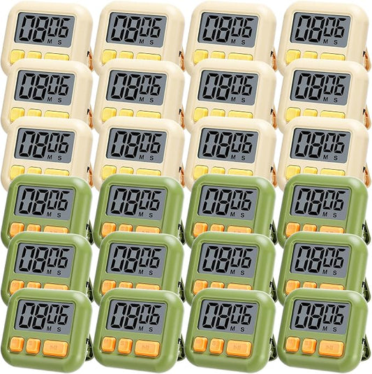 Weewooday 24 Pcs Digital Kitchen Timer Magnetic Timer Bulk On/Off Switch Minute Second Count up Countdown Loud Alarm for Exercise Cook Baking (Candy Green,Eggshell Yellow)