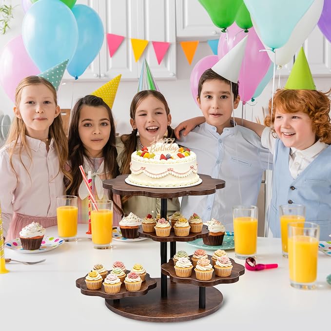 4 Tier Cupcake Stand, Rotatable Cupcake Tower for 50 Cupcakes, Wooden Cake Stand with Tiered Trays, Dessert Table Display Set Serving Tray for Party Birthday Wedding