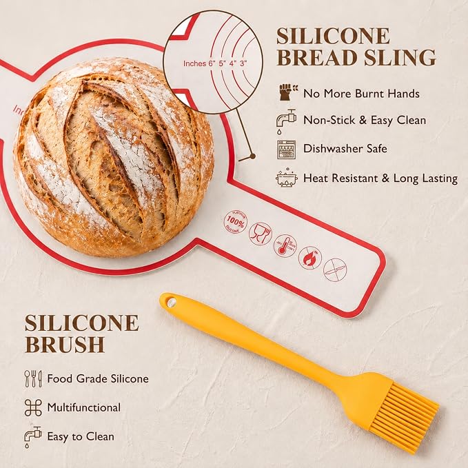Sourdough Starter Kit, 62-Piece – 9" Round & 10" Oval Banneton Proofing Baskets, Linen Liners, Bread Lame, Dough Whisk, Scrapers, Starter Jar, Cooling Rack and Bread Bags