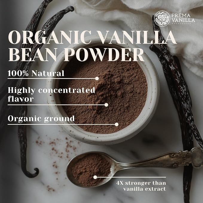 PREMA VANILLA - 3.5 Oz (100 g) - Pure Ground High Quality Madagascar Vanilla Bean Powder for Coffee, Baking, Cooking, Desserts and Smoothies - Natural Vanilla Extract Powder, No Artificial Ingredients