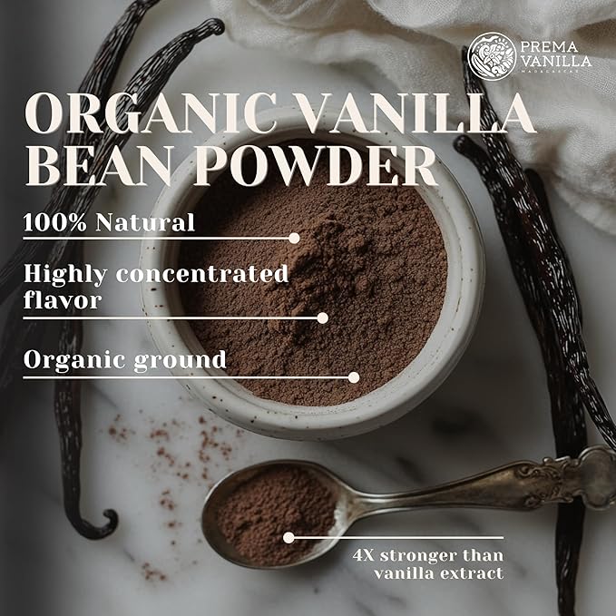 PREMA VANILLA - 0.49 Oz (14 g) - Pure Ground High Quality Madagascar Vanilla Bean Powder for Coffee, Baking, Cooking, Desserts and Smoothies - Natural Vanilla Extract Powder, No Artificial Ingredients