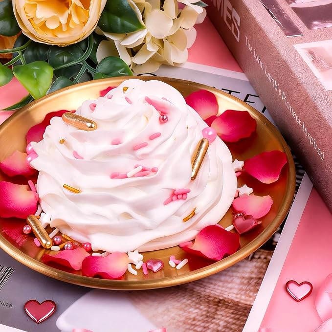 Valentines Sprinkles for Cake Decorating, 4.6 Oz White Pink Rose Gold Sprinkles Mix with Pearls Jimmies Star Confetti and Rod for Baking Cake Cupcake Cookies Ice Cream Topping