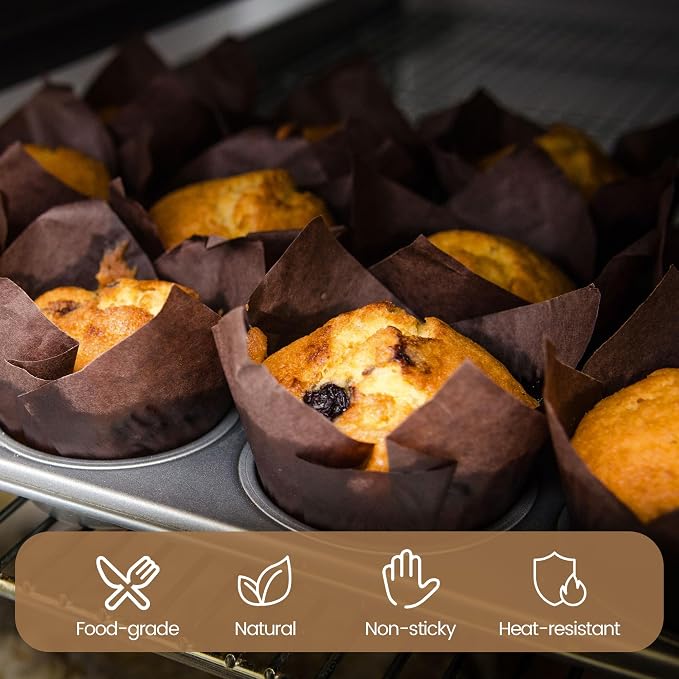 Ruisita 150 Pcs Mini Cupcake Liners Muffin Liners Baking Cups | Tulip Cupcake Liner for Baking Wedding, Birthday, Baby Shower Parties, Brown