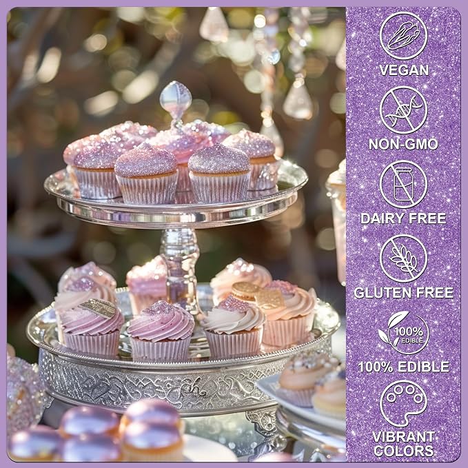 Purple Edible Glitter - 5g Food Grade Cake Decorating Shimmering Glitter, Edible Sprinkle Luster Dust for Drinks, Chocolates, Fondant, Strawberries, Cupcakes, Candy, Easter Cookie - Vegan