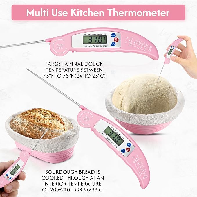 Sourdough Starter Kit – Sourdough Bread Baking Supplies – 41 Oz Starter Jar, 9″ Round & 10.5″ Oval Banneton Bread Proofing Baskets, Bread Making Tools Premium(Pink)