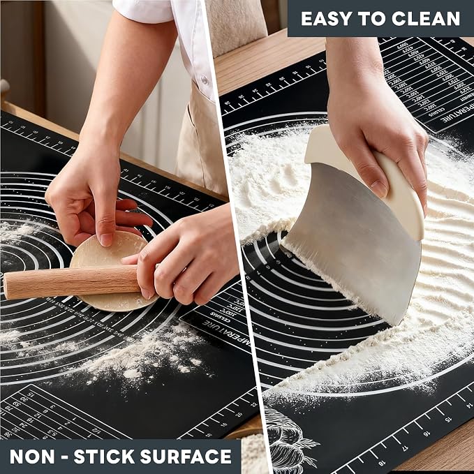 Extra Large Baking Mat - 26" Silicone Pastry Mat, Reusable Non-Stick Dough Mat with Measurement for Fondant, Rolling Dough, Pie Crust, Pizza and Cookies, Black