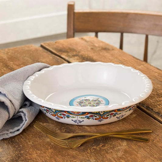 Euro Ceramica Zanzibar Stoneware Oven to Table 10.75" Pie Pan for Baking - Deep and Fluted Pie Dish for Classic Apple Pie, Quiche, Pot Pies, Tart and more.