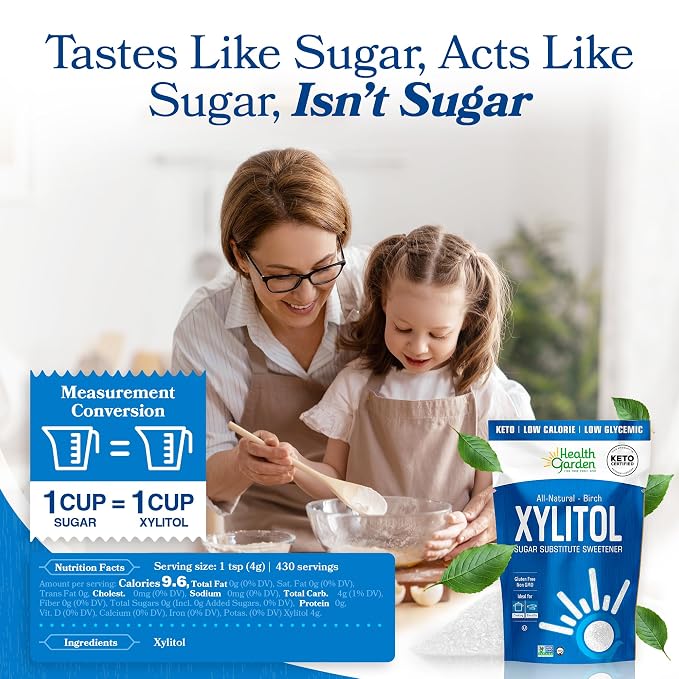 Health Garden Birch Xylitol Sweetener, 76 oz Bag – 100% Birch-Derived Xylitol Sugar Substitute for Baking & Coffee, 1:1 Sugar Replacement, Supports Teeth, Keto, Vegan, Non-GMO