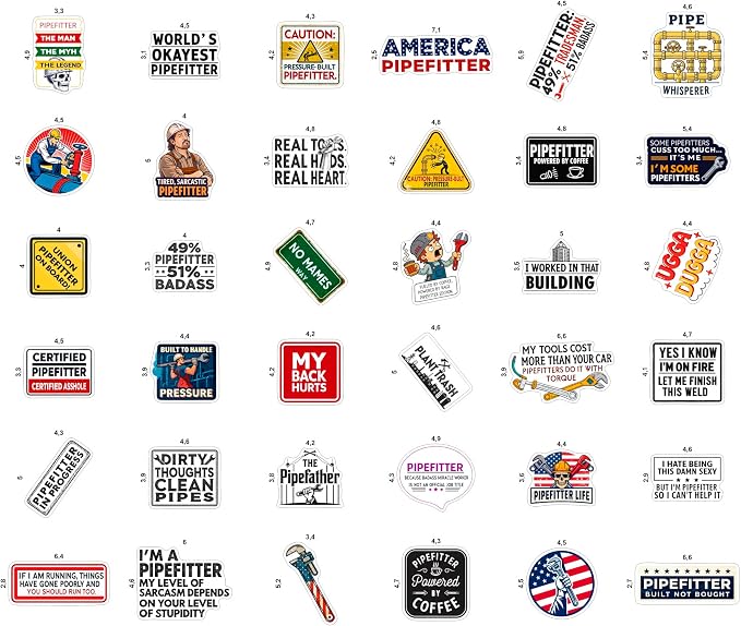 100Pcs Funny Pipefitters Stickers Hard Hat and Decals for Water Bottle - Pipefitter Gifts for Men - Steamfitter Stickers- Gift for Women & Men