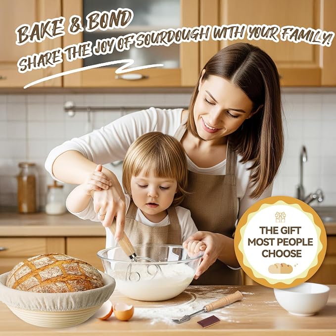 Kikcoin 9" & 10" & 10" Banneton Bread Proofing Basket Set, Round & Oval Banneton Basket for Sourdough Baking, Baking Supplies with Linen Liner, Bread Lame & Dough Scraper, Sourdough Proofing Tools