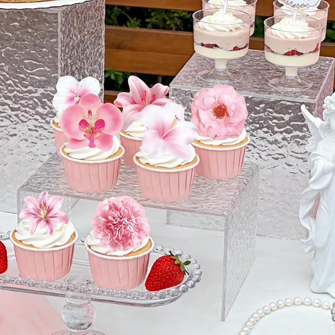 72 PCS Edible Flowers Cupcake Toppers Wafer Paper Flower Birthday Party for Baby Shower Wedding Birthday Party Cake Food Decorations Supplies