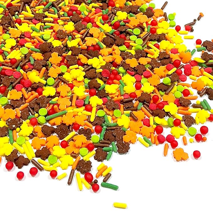 Homipooty Edible Fall Maple Leaf Sprinkles-100g/3.52oz-Thanksgiving Pearl Sugar Sprinkles for Cake Decorations -Autumn Sprinkles for Cupcakes Topper, Cookies, Ice Cream,Donut Jimmies Quins.
