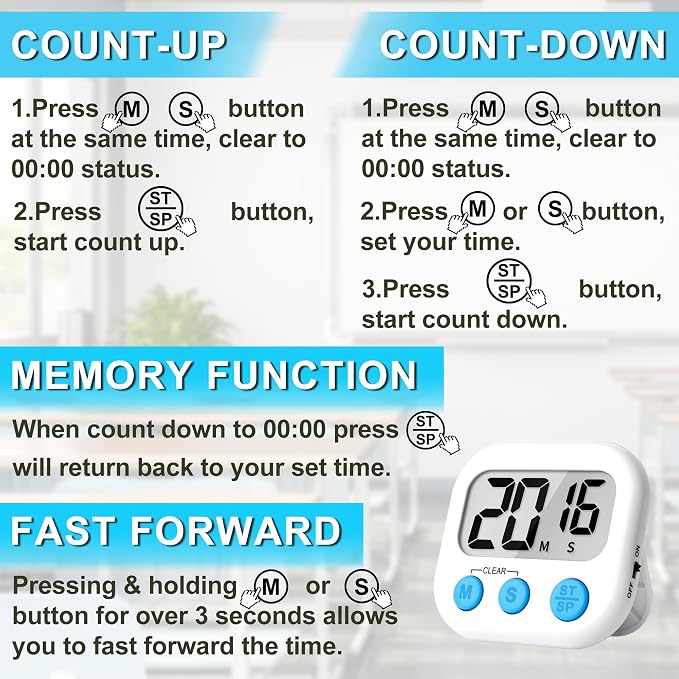 ZILLEEN Classroom Timer for Kids Teachers 2 Pack Digital Timers, Black & White