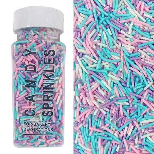 Sentovac Mermaid Jimmies Sprinkles Edible for Cake Decorating Pink Purple Blue White Sprinkles Sugar Candy Cookie Cupcake Topper Ice Cream Baking Decorations Supplies 3.35oz