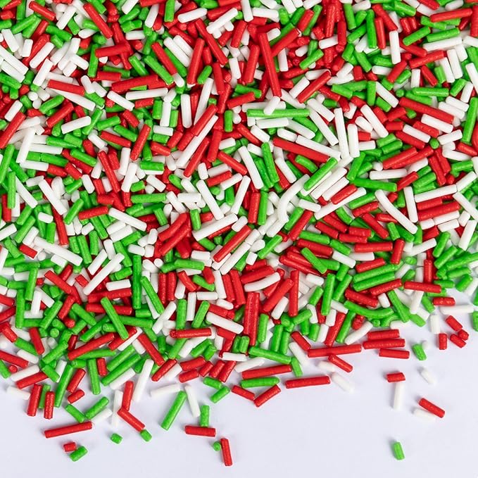 Twisweet Christmas Sprinkles, Edible Red Green White Sprinkles for Cake Decorating, Christmas Jimmies Sugar Sprinkle, Confetti Baking Candy Mix, Cake Topper Ice Cream Cupcake Cookie Toppings Dessert Decorations, Xmas Party Supplies (130g/4.58oz)