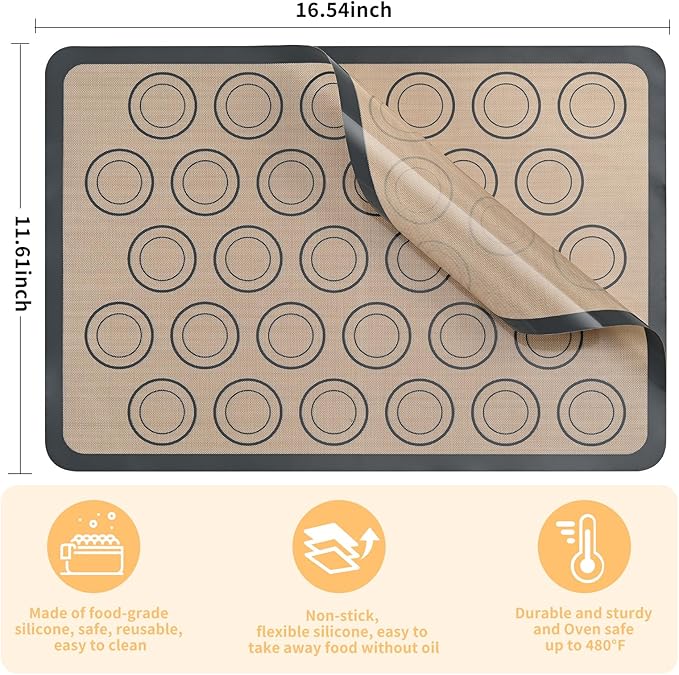 Luckyiren 2-Pack Baking Mat with Circles – Silicone Macaron & Cookie Sheet Liners, Non-Stick BPA-Free Reusable Silicone Mats for Half Sheet Pans (16.54" x 11.62"), for Precision Baking & Candy
