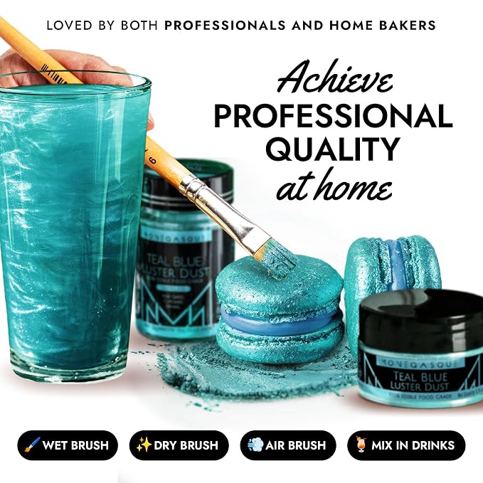 MONÉGASQUE Teal Blue Edible Glitter for Drinks 15g – Edible Glitter for Cakes & Cocktails Shimmer – Cocktail, Cake, & Cupcake Luster Dust Spray – Teal Food Coloring & Drink Decorations Sprinkles