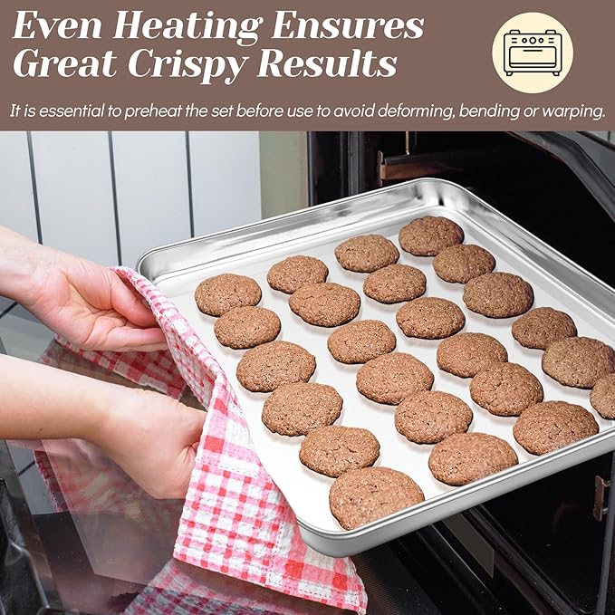 TeamFar Baking Sheet with Rack Set (2 Pans + 2 Racks), 16 x 12 x 1 Inch, Stainless Steel Baking Pan Cookie Sheet with Cooling Rack for baking, Non Toxic & Healthy, Easy Clean & Dishwasher Safe
