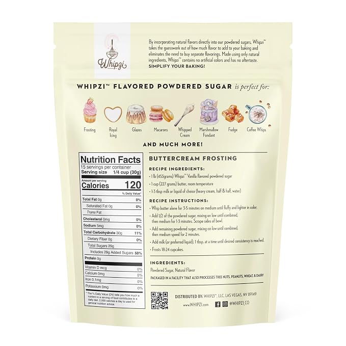 Whipzi Vanilla Flavored Powdered Sugar - Confectioners Sugar for Baking, Frosting, Royal Icing, Glazes, Coffee & Desserts - 1:1 Powdered Sugar Replacement - Gluten Free, Vegan Baking Sugar - 3 Pack