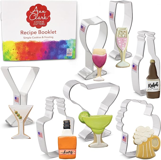 Ann Clark Cocktail Party Cookie Cutters 7-Pc Set (Champagne Glass, Wine Glass, Martini Glass, Margarita Glass, Beer Bottle and More)