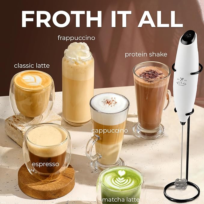 Zulay Kitchen Powerful Milk Frother Wand With Duracell Batteries - Ultra Fast Handheld Drink Mixer - Electric Whisk Foam Maker for Coffee, Lattes, Cappuccino & Matcha - Triple Whisk - Black