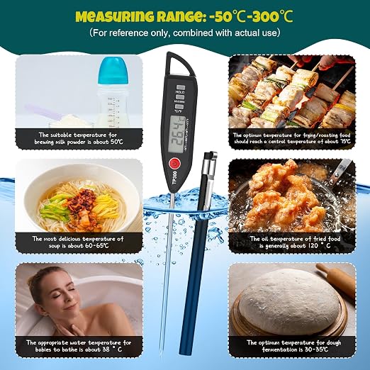 Copkim 3 Set Waterproof Food Thermometer for Water, Liquid, Candle and Cooking Digital Meat Thermometer with Long Probe Instant Read for Kitchen BBQ Grill Candy (Black)