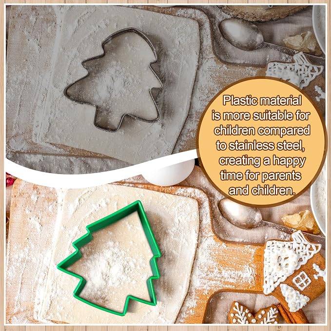 Domensi 3 Sets Christmas Tree Cookie Cutters, Plastic Christmas Cookie Cutter Tools for Baking, Biscuit