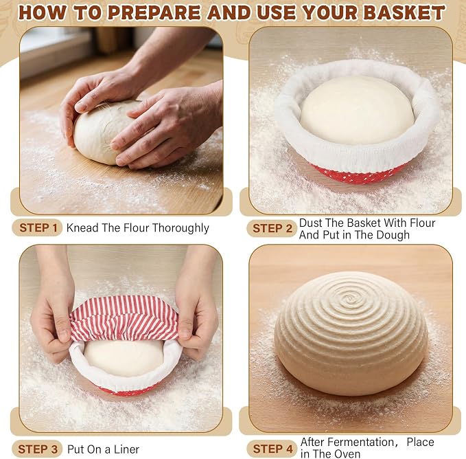6 Set 5.5 Inch Mini Banneton Bread Proofing Basket Natural Cotton Rope Proofing Bowls Kit with Cloth Liner Small Sourdough Bread Baking Supplies for Home Baking (Red)