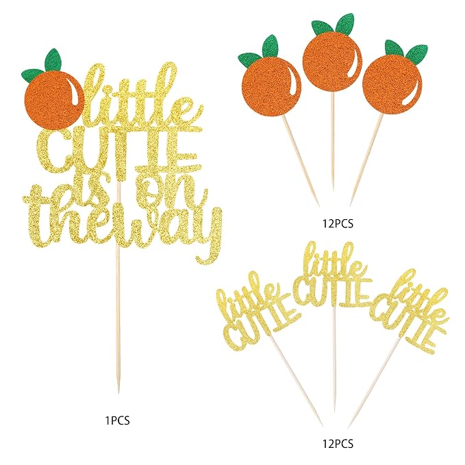 25 Pack Little Cutie Cupcake Toppers with Little Cutie is on the Way Cake Topper Pick Decorations for Fruit Citrus Theme Baby Shower Kids Birthday Supplies