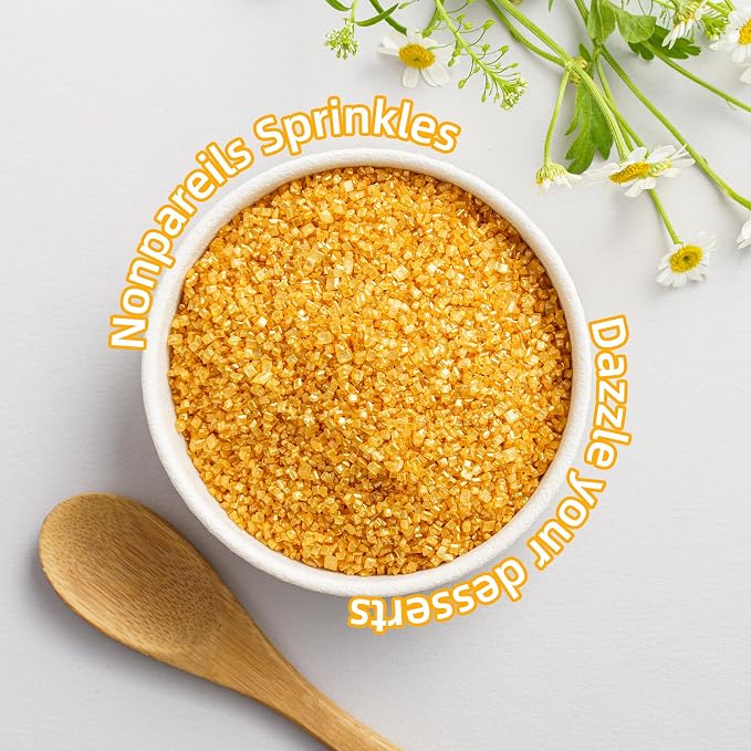 Sujoygar Gold Sanding Sugar Sprinkles, 5oz Edible Gold Sugar Crystals for Cocktails, Cake Sprinkles for Chocolate Ice Cream Toppings Cupcake Decoration Wedding Party Cookies Baking Dessert Food Supplies