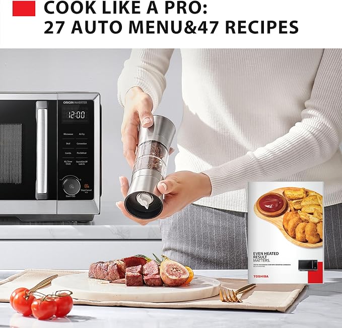 TOSHIBA Optichef Series Inverter Countertop Microwave with Air Fryer – All-in-One, Broil, Convection, Speedy Combi, Even Defrost, 11.3" Turntable, 27 Auto Menus + 47 Recipes, Stainless Steel