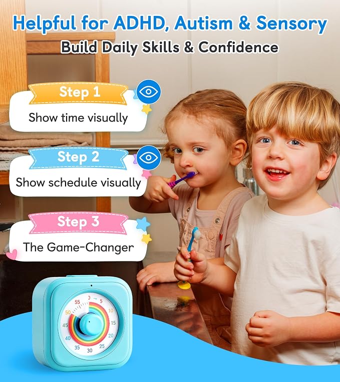 2-in-1 Visual Timer & Magnetic Visual Schedule for Kids, Autism ADHD Time Management Tool with 100+ Routine Chore Chat Magnets, Sensory Learning Materials for Home, Classroom, Special Education