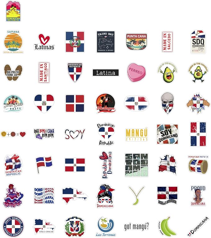 BulbaCraft 100Pcs Dominican Republic Stickers for Water Bottle and Laptop - Dominican Republic Party Supplies & Decorations, Waterproof Vinyl Decals, Flag and Culture Stickers, Gifts for Women & Men