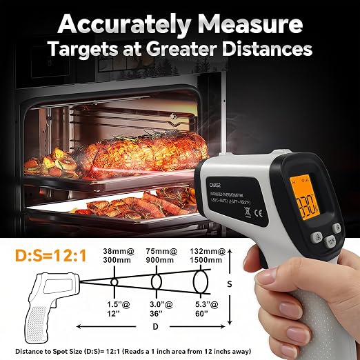 Infrared Thermometer Gun, Digital Laser Temperature Gun -58°F to 1022°F, Adjustable Emissivity, LCD Backlight, MAX/MIN Display, Non-Contact Thermometer for Pizza Oven, BBQ, HVAC, Griddle