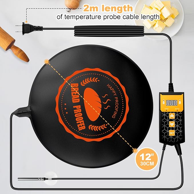 Bread Proofer Warming Mat,11.8" Sourdough Starter Warmer with Thermostat Temperature Control for Dough Proofing Yogurt Fermentation with Warm Cover