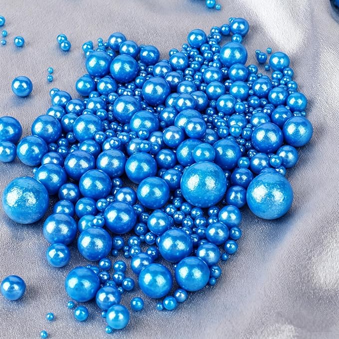 Blue Pearl Sprinkles for Cake Decorating, 4 Sizes Sugar 130g/4.6oz, Cupcake, Ice Cream, Donuts, Macaron Toppings Supplies (2mm, 4mm, 7mm, 1cm)