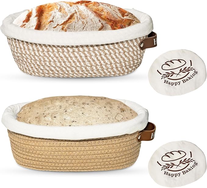 Proofing Basket Banneton Bread Baskets Sourdough Proofing Basket 2Pcs Oval | Howasai Sourdough Proofing Basket, 2Pcs 10''Oval Banneton Baskets With Liners & Covers, Cotton Rope Bread Baskets