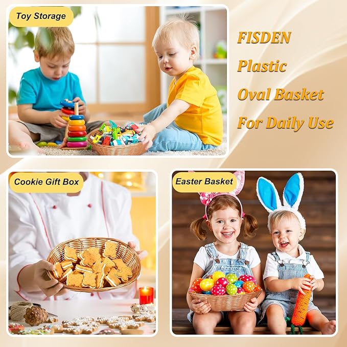 12 Pack Plastic Oval Woven Baskets,10"L x 6"W x 3"H Inch Small Bread and Fruit Baskets for Food Storage,Serving,Gift Packaging, Kitchen,and Restaurant Display or Storage basket etc.