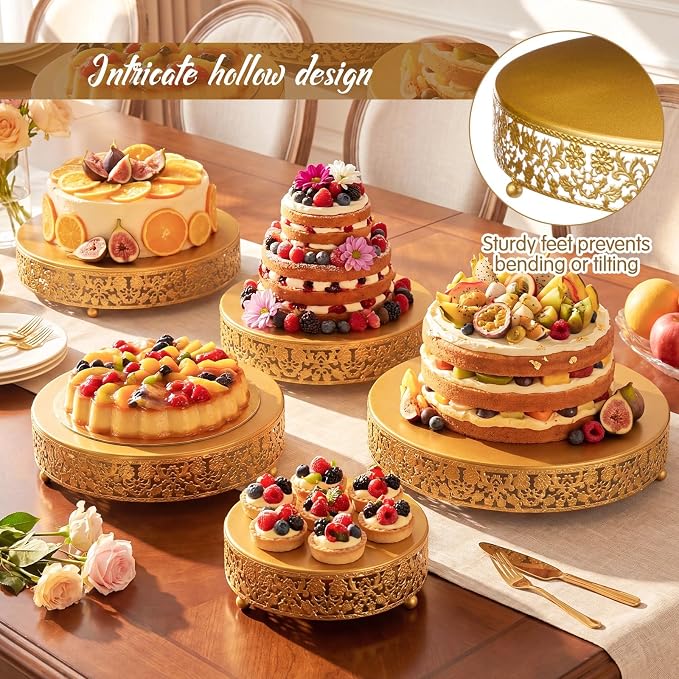 Wenqik 5 Pcs Metal Gold Cake Stand 16/14/12/10/8 Inch Round Cake Holder Display for Dessert Table Cookies Fruit Serving Tray Cupcake Pastry Riser for Wedding Birthday Party and Events
