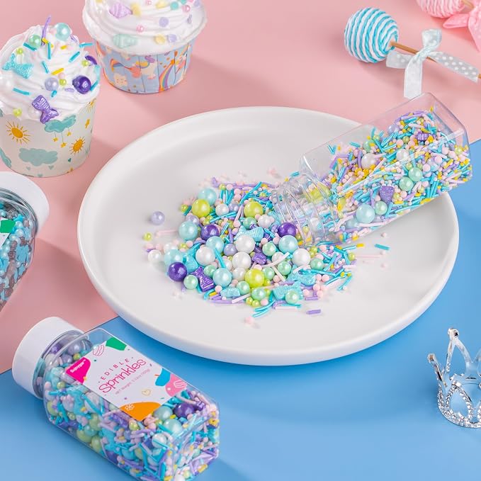 Mermaid Sprinkles Mix | Blue Purple Pink Green Mermaid Tears | Sprinkles for Cake Decorating | Cupcake Toppers | Ice Cream | Cookie | Fancy Candy | 3.52oz
