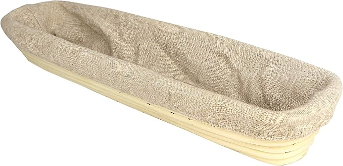Vollum Banneton Bread Proofing Basket & Liner – Handmade Rustic Sourdough Bread Baking Supplies, Baguette Brotform, Sour Dough Tools, Gifts for Bakers - Rectangular - 17 x 4 x 2.5"H
