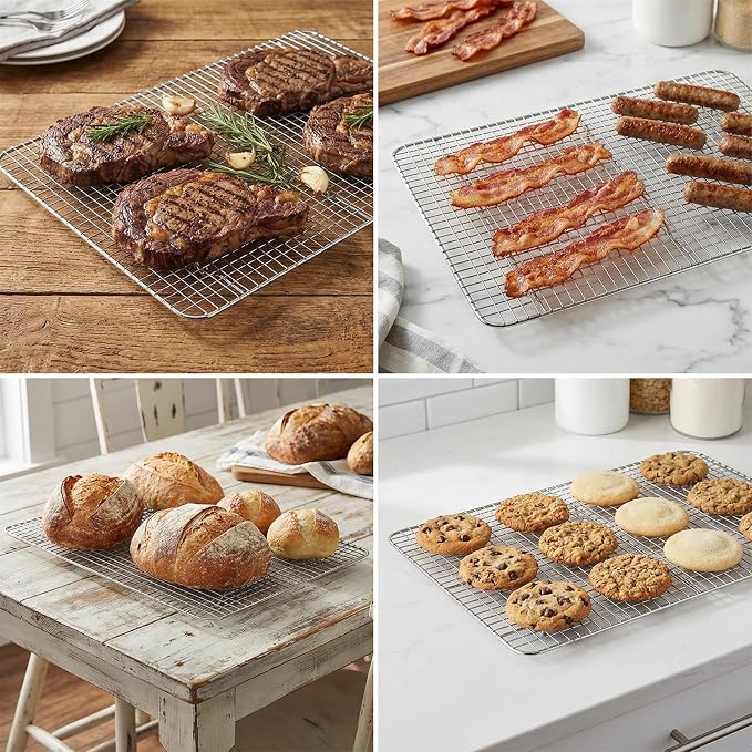 3 Pack Cooling Racks, 16.5 x 11.8 Inch Stainless Steel Cooling and Baking Rack Set 1/2 Sheet Baking Racks for Oven Cooking Roasting Grilling Heavy Duty Tight-Wire Metal Mesh Oven Rack, Dishwasher Safe