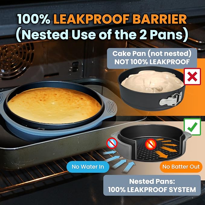 8 Inch Springform Cake Pan NONSTICK - Cheesecake Pan with Silicone Sleeve – NO LEAKS in Water Bath - No Foil Wrap Needed - Easy Cake Release – Sturdy Build - Heavy-Gauge Carbon Steel 0.4 mm