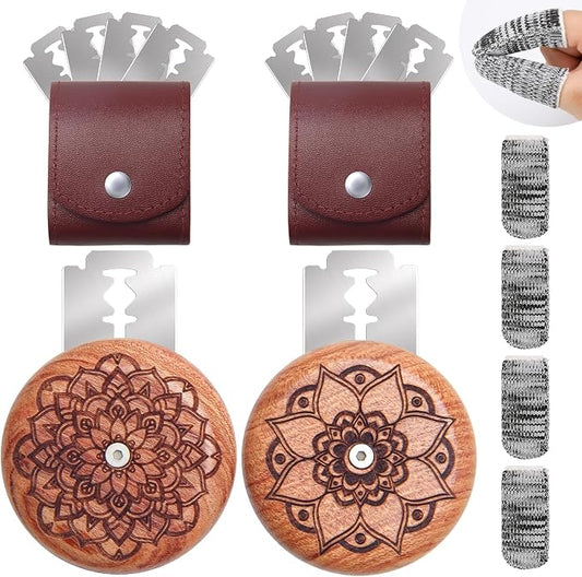 18Pcs Wooden Lame Bread Scoring Tool, Bread Scoring Lame for Baking, Including 2 Lames, 2 Leather Protective Covers, 10 Blades, 4 Finger Protectors