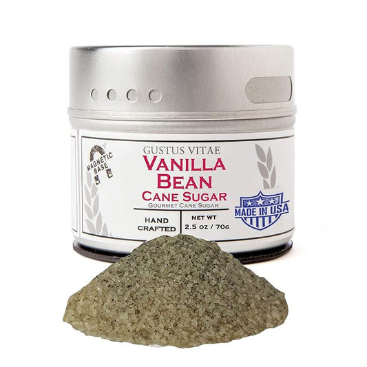 Gustus Vitae - Vanilla Bean Cane Sugar - Artisanal Infused Sugar - 1:1 Replacement For Plain Sugar - Gourmet Sweetener - All Natural - Small Batch - Magnetic Tin