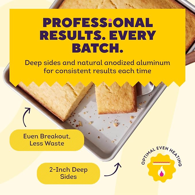 Wilton Aluminum 9x13 Inch Rectangular Sheet Pan, Made With Natural Anodized Aluminum, Made Without PFAS, Bakeware Optimal For Even Heating