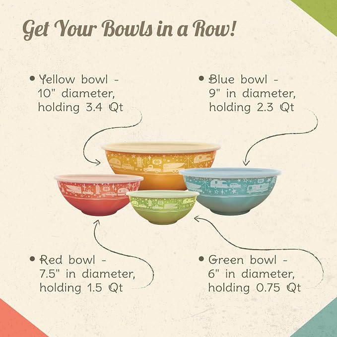 Camp Casual Melamine Bowls with Lids - 4 BPA Free Nesting Bowls with (New and Imporved) Lids Set for Indoor & Outdoor Dining - Sturdy, Lightweight, & Top Shelf Dishwasher Suitable Camping Bowl Set