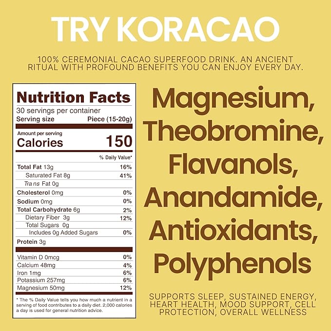 KORACAO Sustainably Harvested Cacao | Ideal Superfood for Everyday Bliss | Ceremonial Grade Cacao | Enhance Your Spiritual Journey with Ancient Superfood Delight - 3 Pounds
